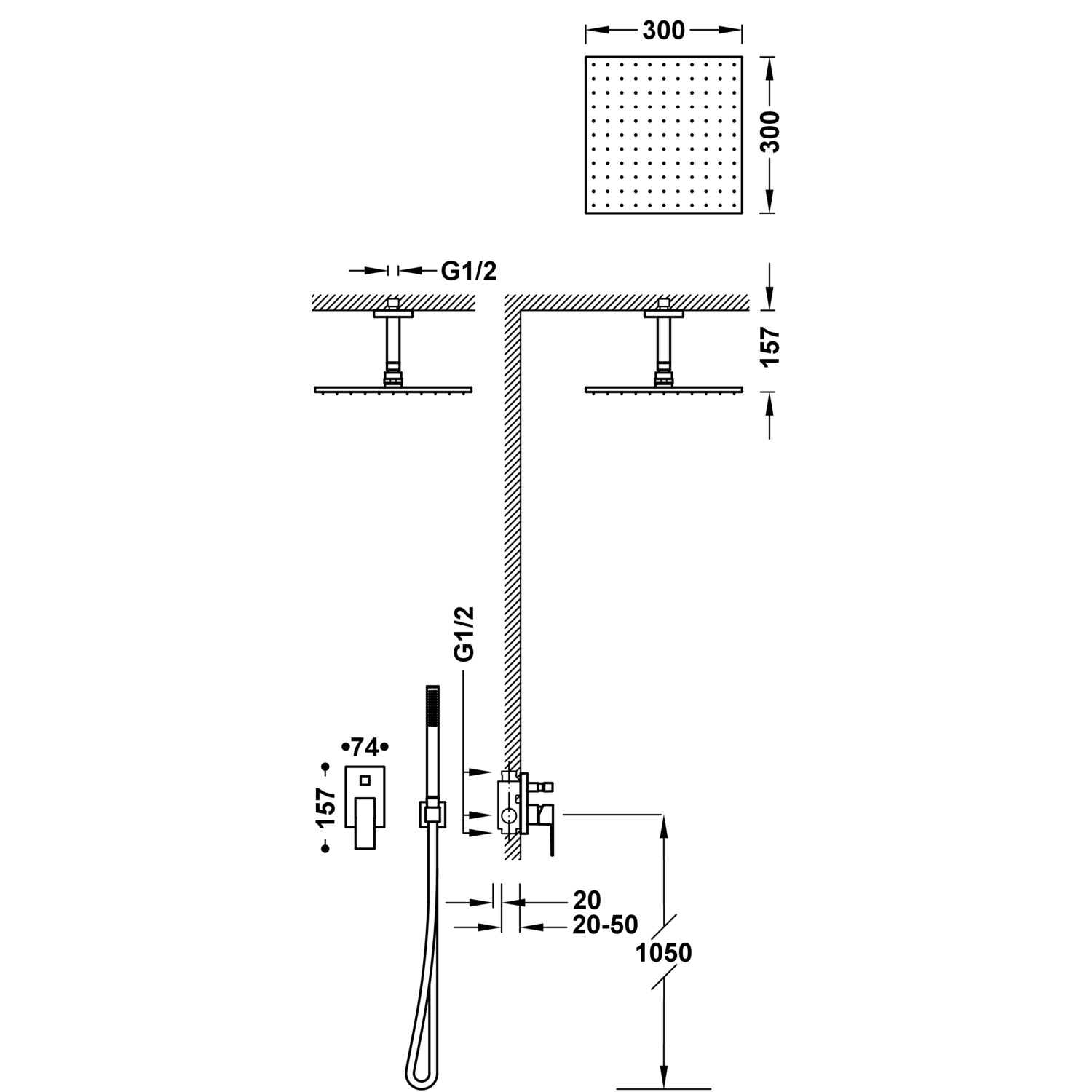 Стационарная опора с подачей воды для ручного душа и шланга-00618201 TRES RICAMBI - Вид №1