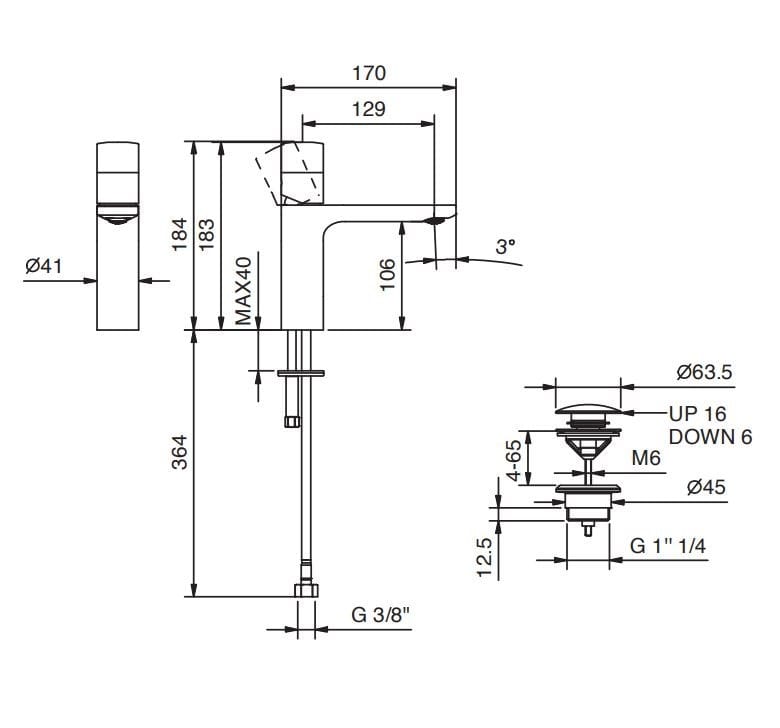 Смеситель для раковины с одним отверстием Fantini Rubinetti Nice ARCH-00139655 - Вид №2