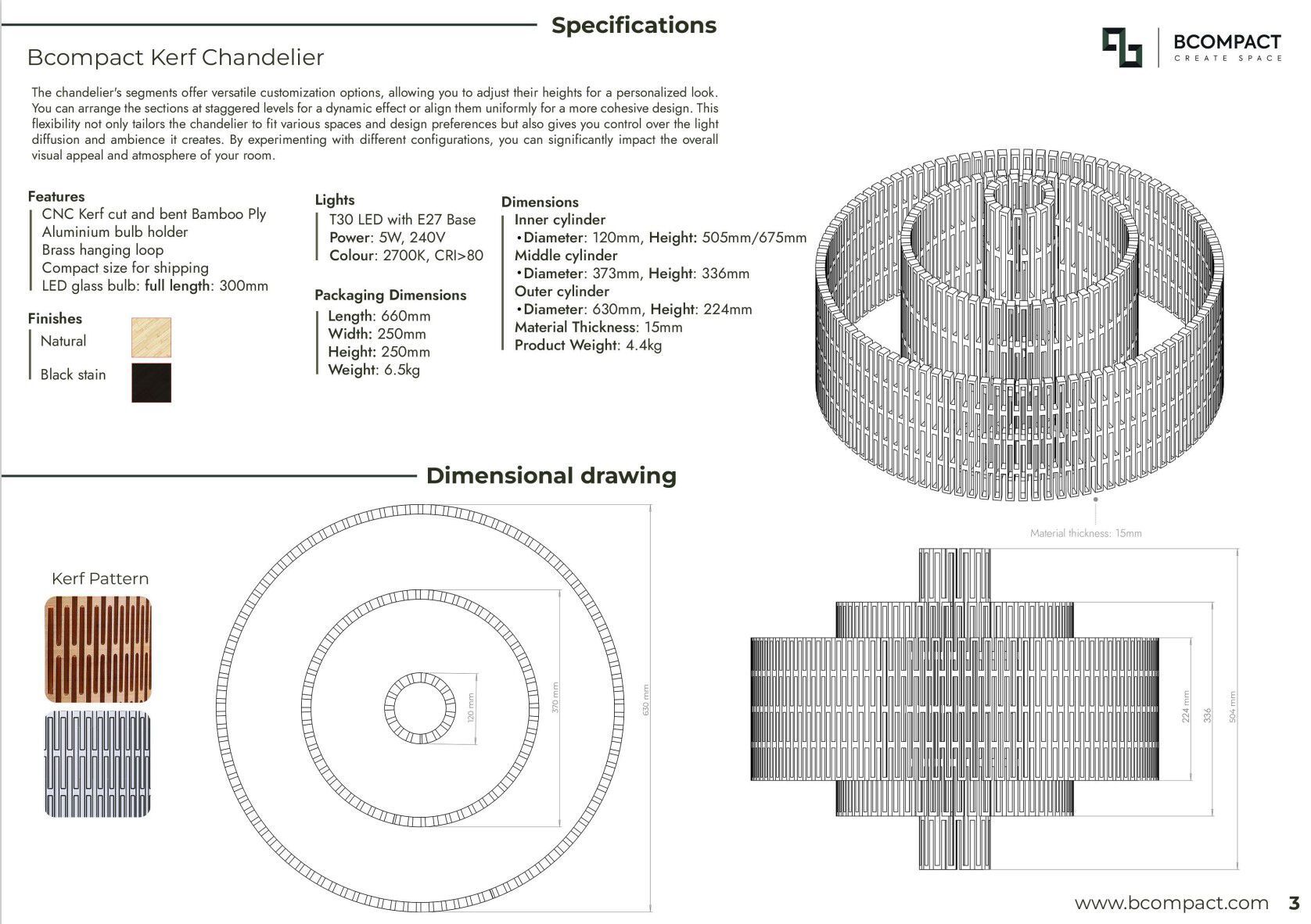 Бамбуковый подвесной светильник Bcompact Kerf ARCH-00012990 - Вид №4