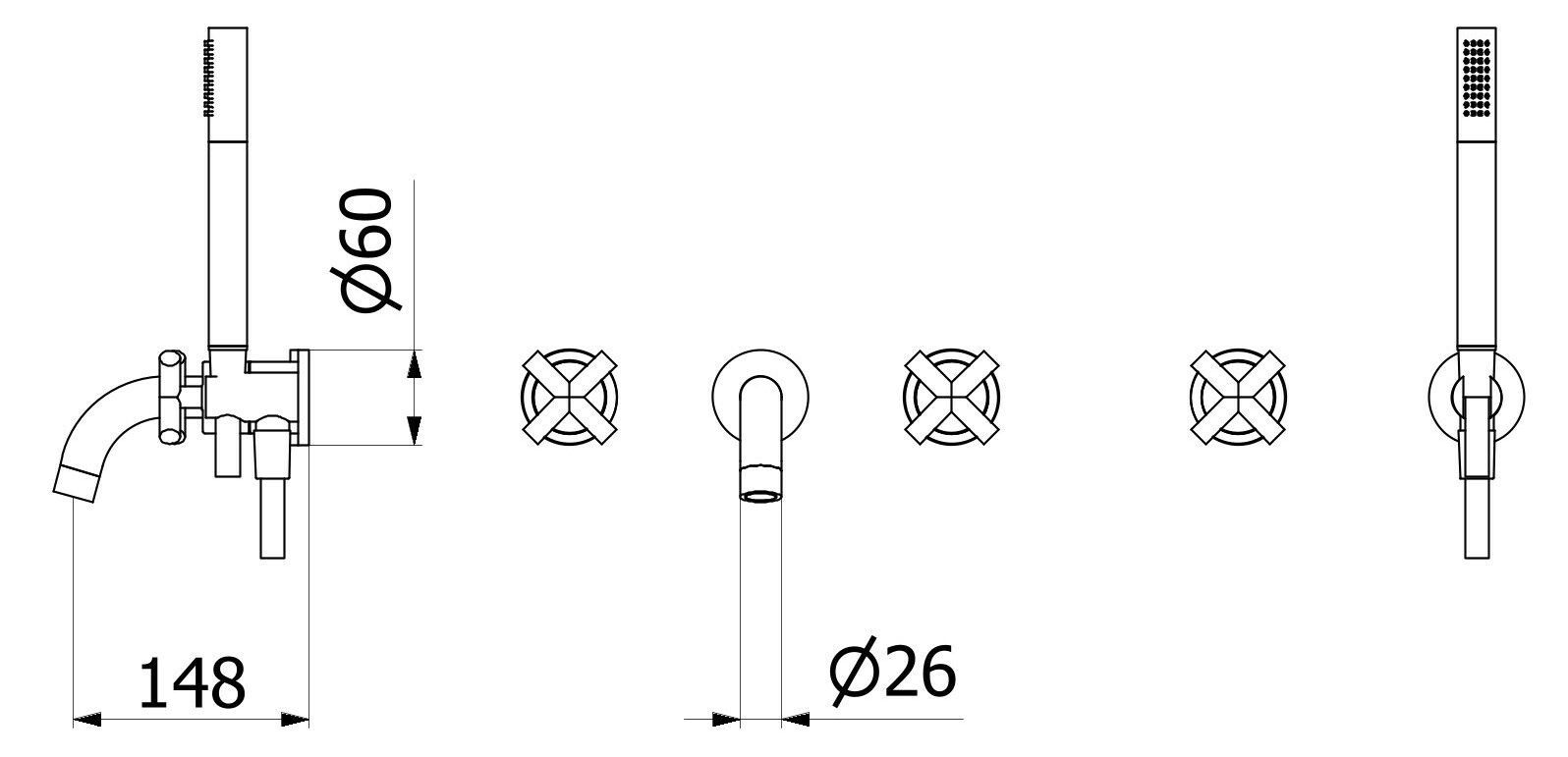 Встраиваемый смеситель для душа с 5 отверстиями и ручным душем IB Wow ARCH-00121839 - Вид №2