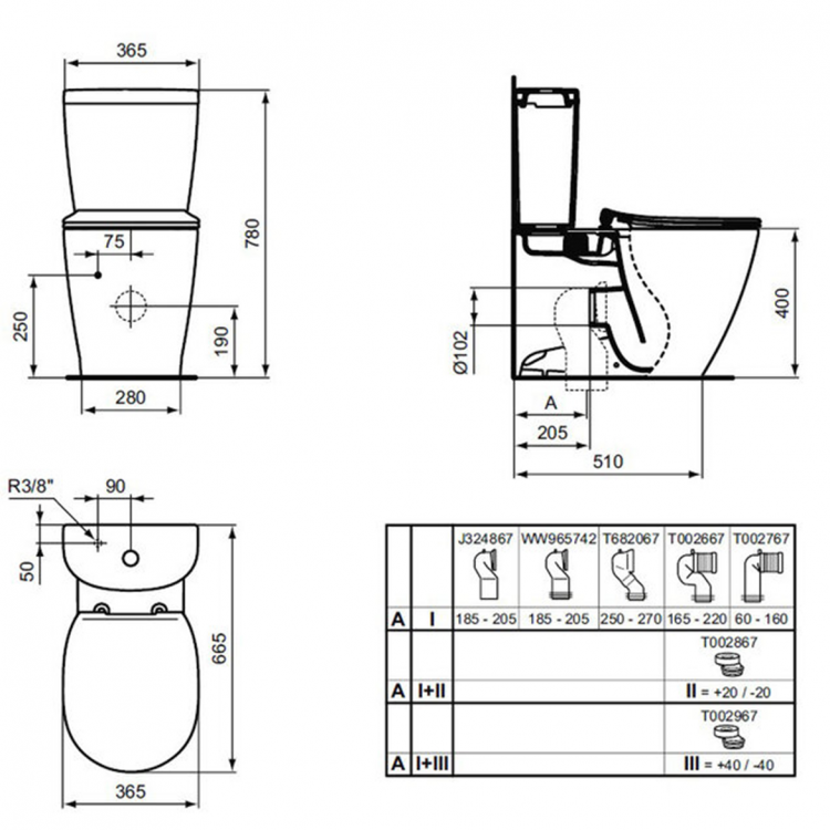 E039701 Напольный пристенный унитаз для монтажа с бачком AquaBlade® Ideal Standard CONNECT - Вид №3