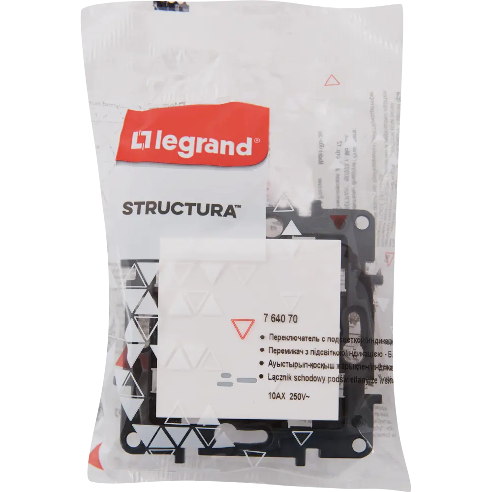 Выключатель проходной встраиваемый Legrand Structura 1 клавиша с подсветкой цвет белый STLM-2211946 - Вид №4