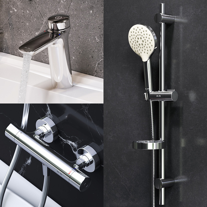 F40950A03 набор 3в1: см-ль д/умывальника см-ль д/душа с термостатом душевой комплект AM.PM Inspire V2.0  - Вид №2