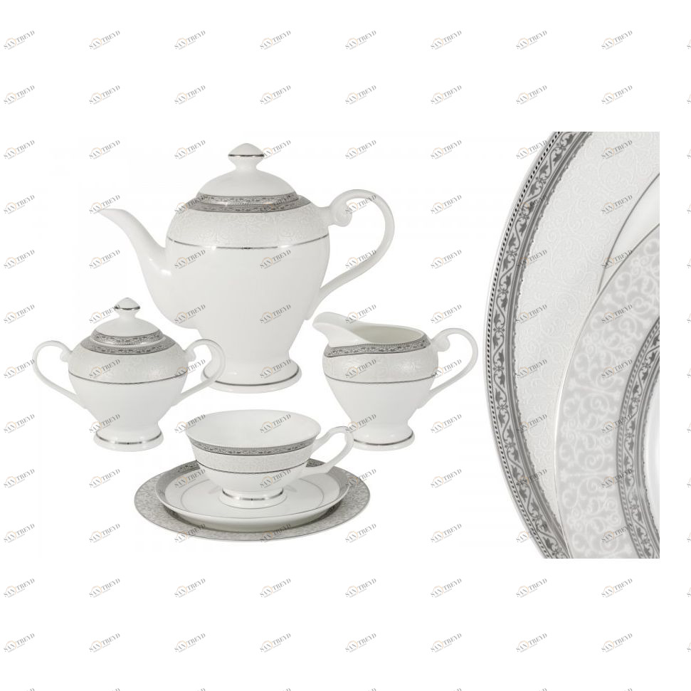 Сервиз чайный фарфоровый белый с серым на 6 персон, 21 предмет "Бостон" ANNA LAFARG EMILY БОСТОН 00-3946891 Белый;серый