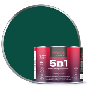 ЛАКРА Грунт-эмаль 5 в 1 для металла и дерева, зеленый мох 0.4 л 89410842