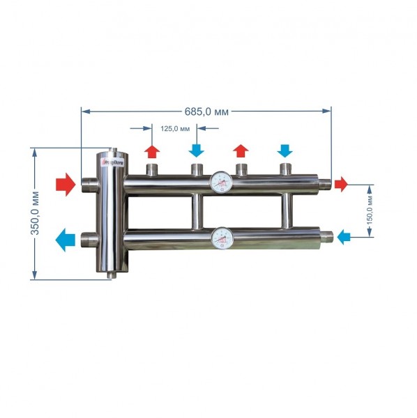 Купить Распределительный коллектор с гидрострелкой 120 кВт, 2+1 контур Прокситерм GSK4021 - Вид №3