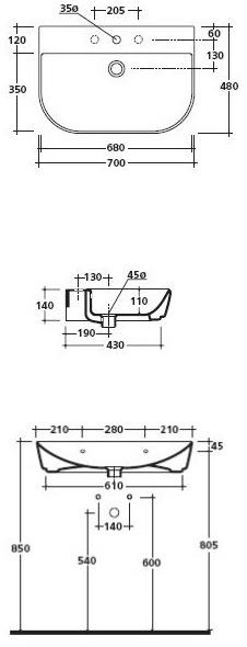 5206 Подвесная раковина настенная овальная KIROVIT M2 белая - Вид №4