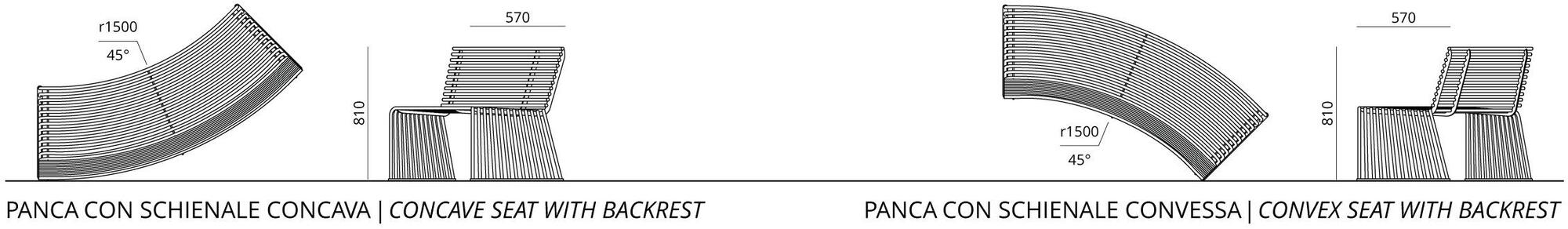 Urbantime Изогнутая металлическая скамья со спинкой Zeroquindici.015 sun-id-1408849 - Вид №5
