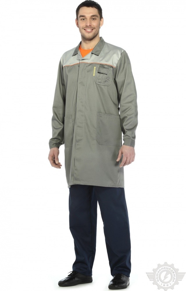65750 Халат "Профессионал" мужской темно-серый со светло-серым  Одежда для обслуживающего персонала  размер 48-50/170-176 Спецодежда  - Вид №2