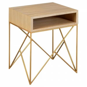 Тумбочка прикроватная светлый дуб с золотом Prince gold INTELLIGENT DESIGN  260727 Бежевый;дуб сонома