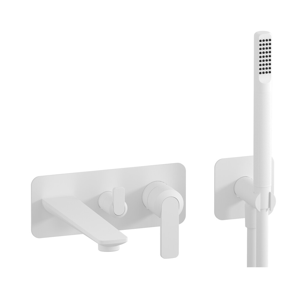 Настенный смеситель для ванны с изливом и отдельным душем WE ARE IB c6498bo Matt White C-67