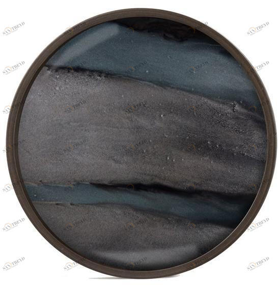 Ethnicraft Круглый поднос из дерева и стекла Linear flow 20924