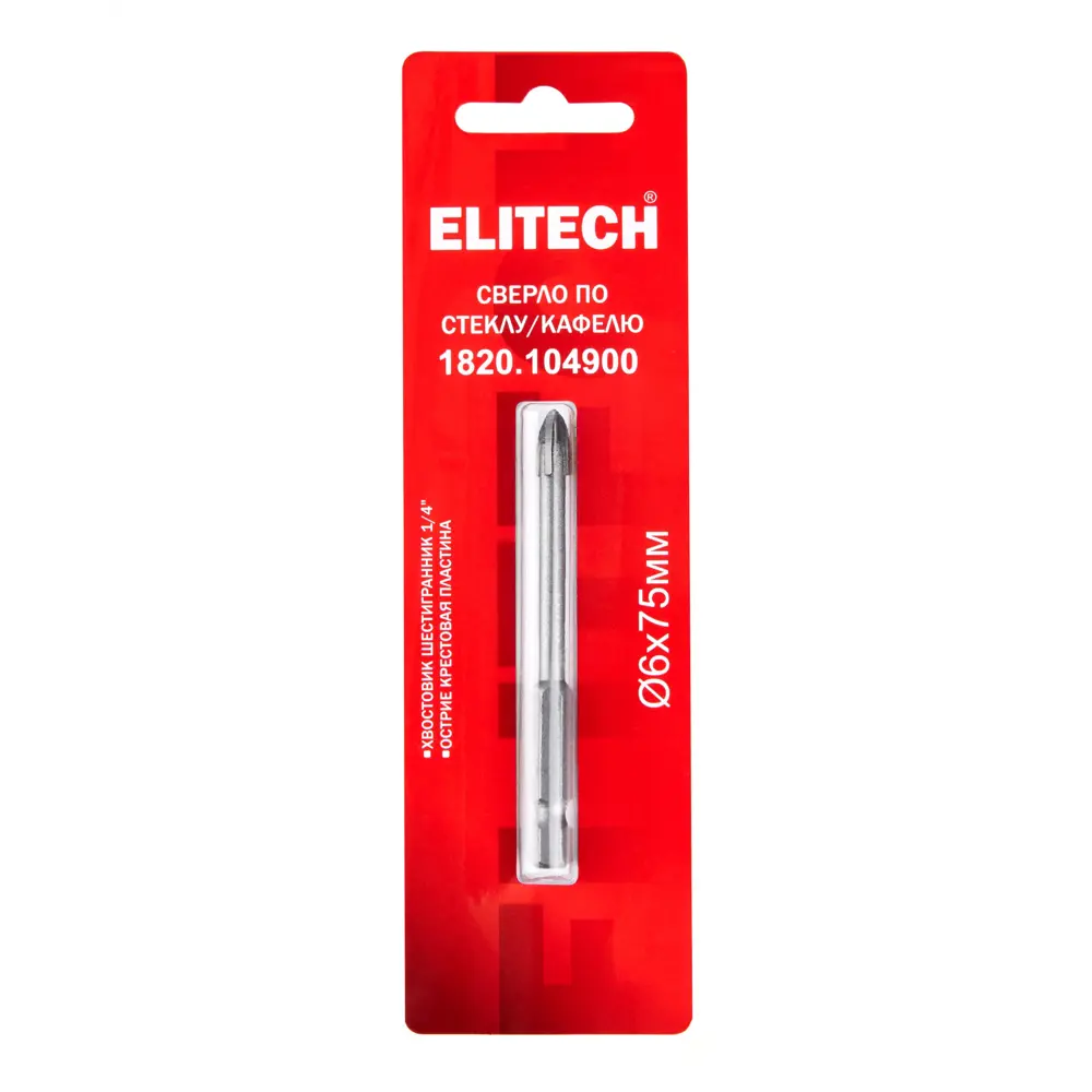 Сверло копьевидное по стеклу Elitech 6x75 мм 84870775 STLM-2207450  - Вид №3