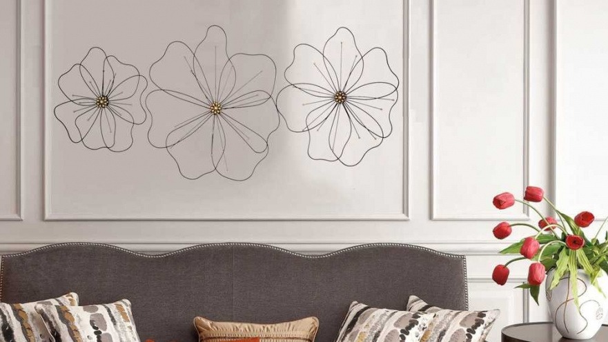 Панно на стену из металла 3 в 1 black flowers / чёрные цветы EVENHOME ДИЗАЙНЕРСКИЕ 129718 Чёрный;золотой  - Вид №2