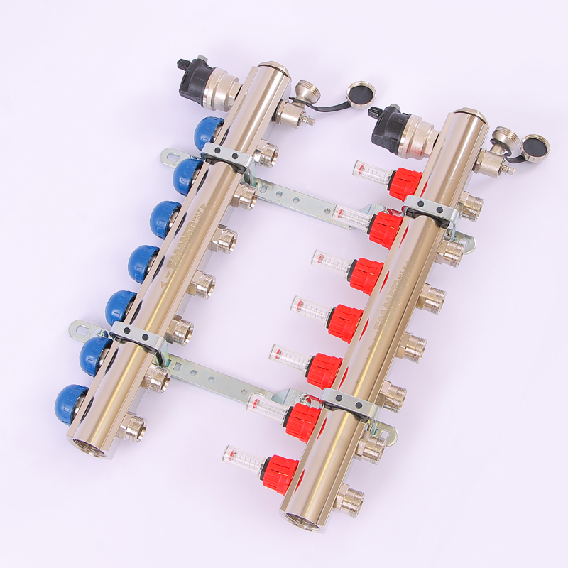 Коллекторная группа TOPWAY с термостатическими вентилями и расходомерами с метрической резьбой EMMETI 1"xM24x19 7 выходов 01298190 - Вид №1