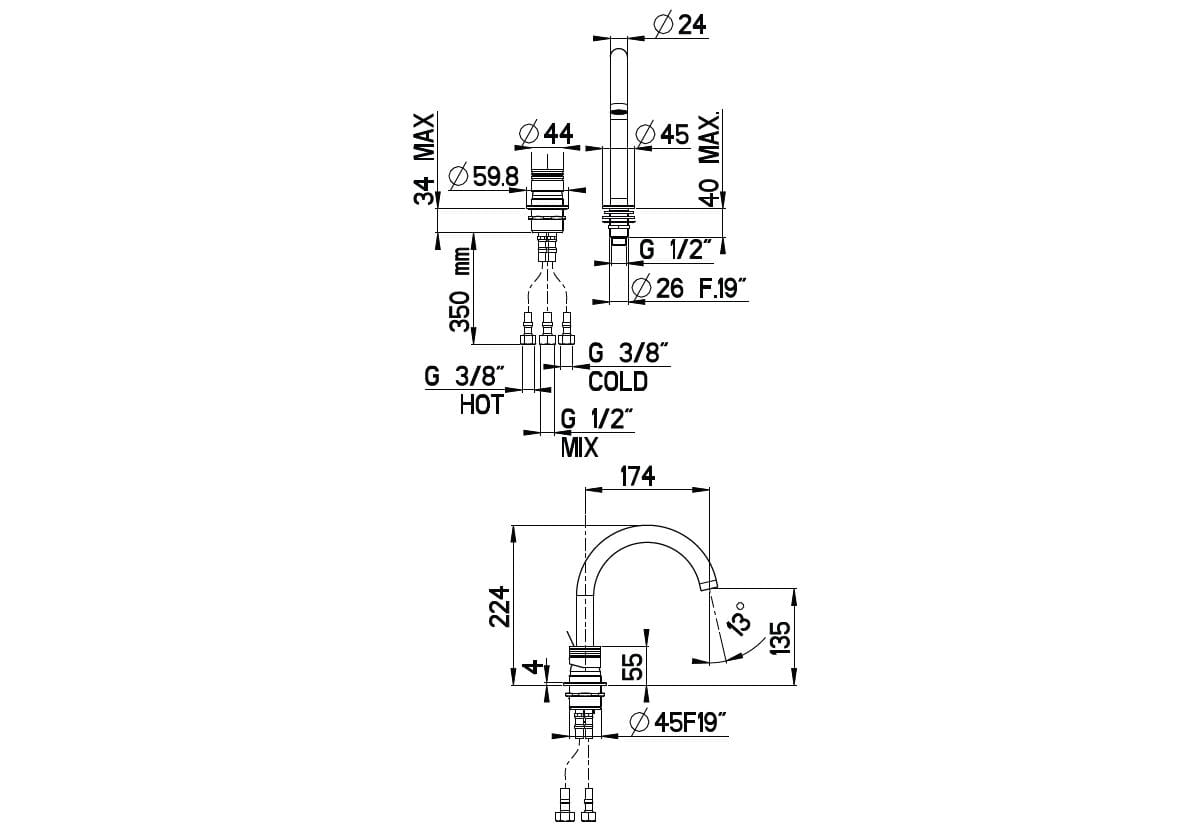 Однорычажный смеситель для раковины с 2 отверстиями Gaia Mobili Complements ARCH-00131618 - Вид №2