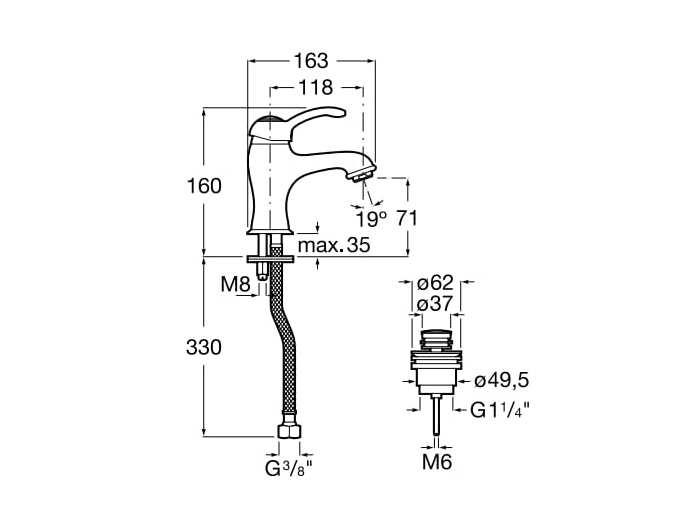 Смеситель для раковины из хромированной латуни с одной ручкой Roca Carmen ARCH-00035399 - Вид №2