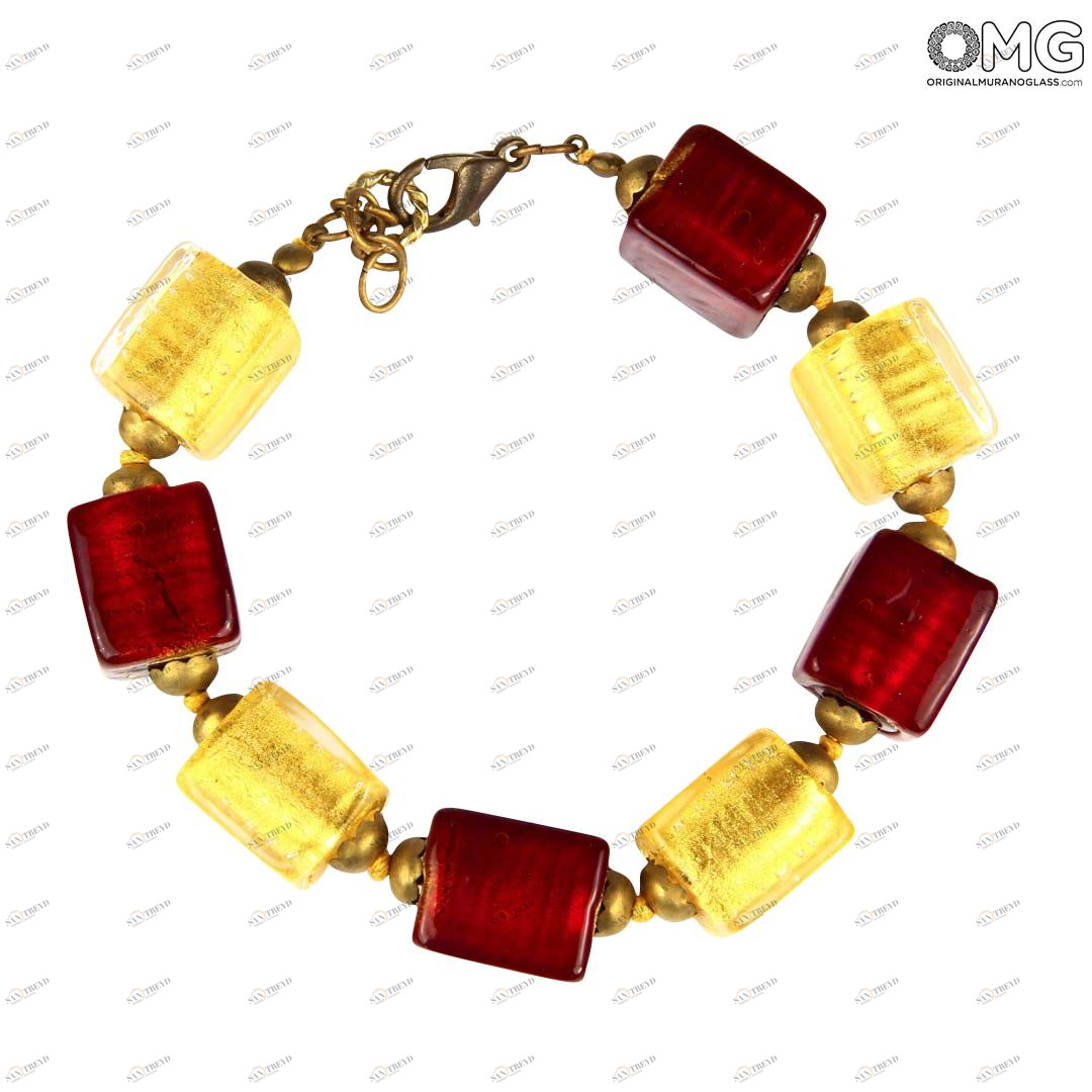 2995 ORIGINALMURANOGLASS Браслет Малина - золото - Original Murano Glass OMG 23 см 