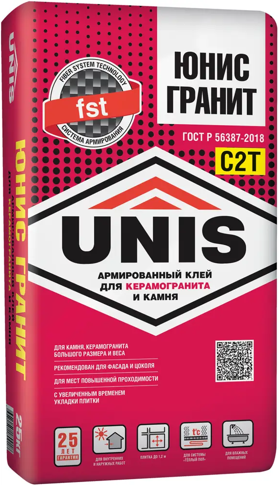 Клей для плитки Unis C2T Гранит - усиленный состав для сложных поверхностей 82115045