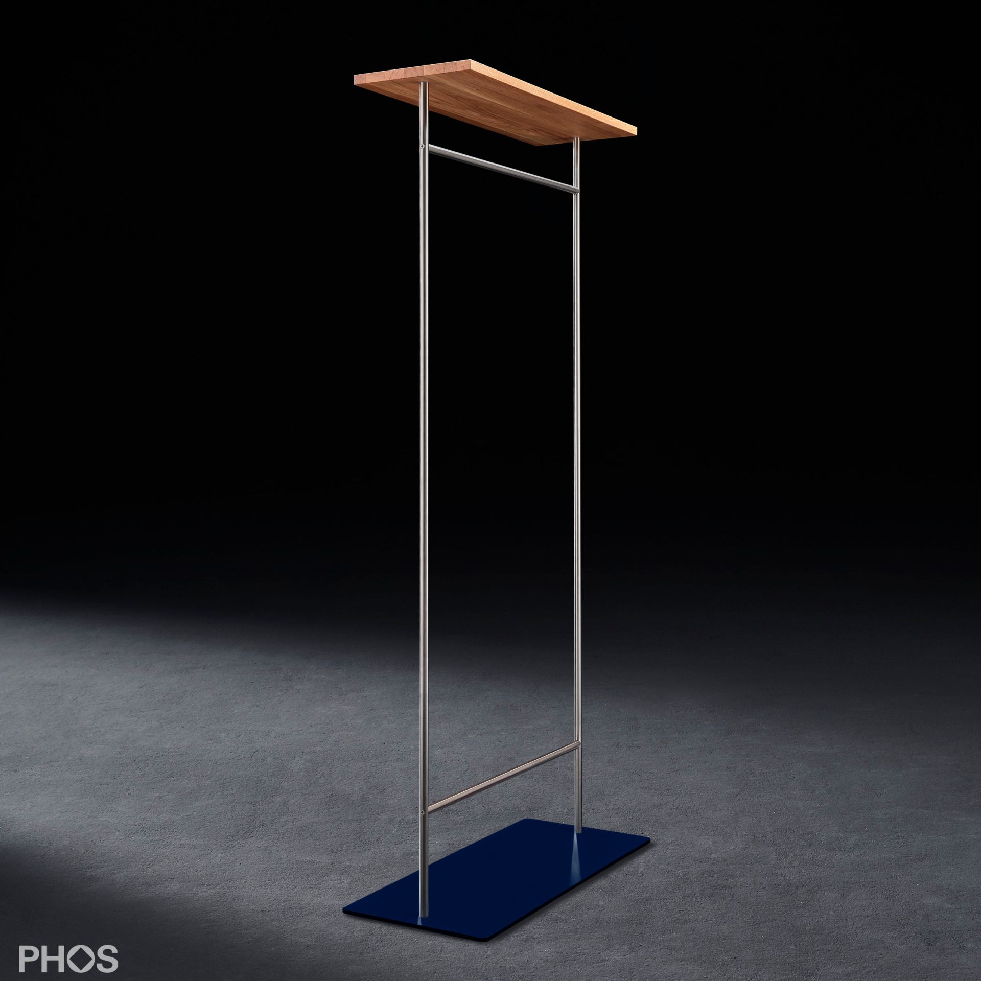 GST2-Eiche-BPB Шкаф твин с гладкой штангой для одежды и полкой из дуба, основание: синее. PHOS 