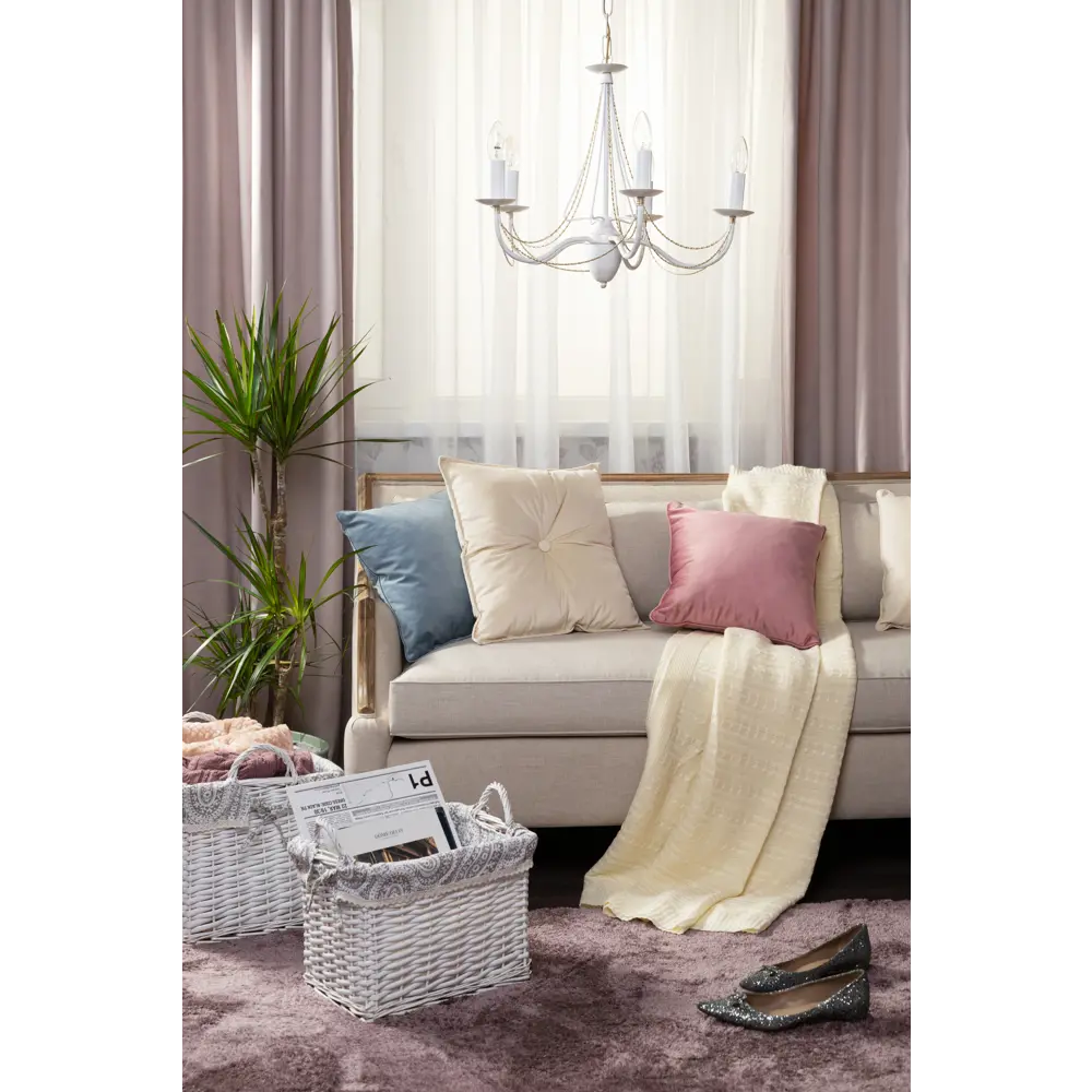 Подушка с пуговицей Бархат 43x43 см цвет кремовый LINEN WAY STLM-2091188 - Вид №7