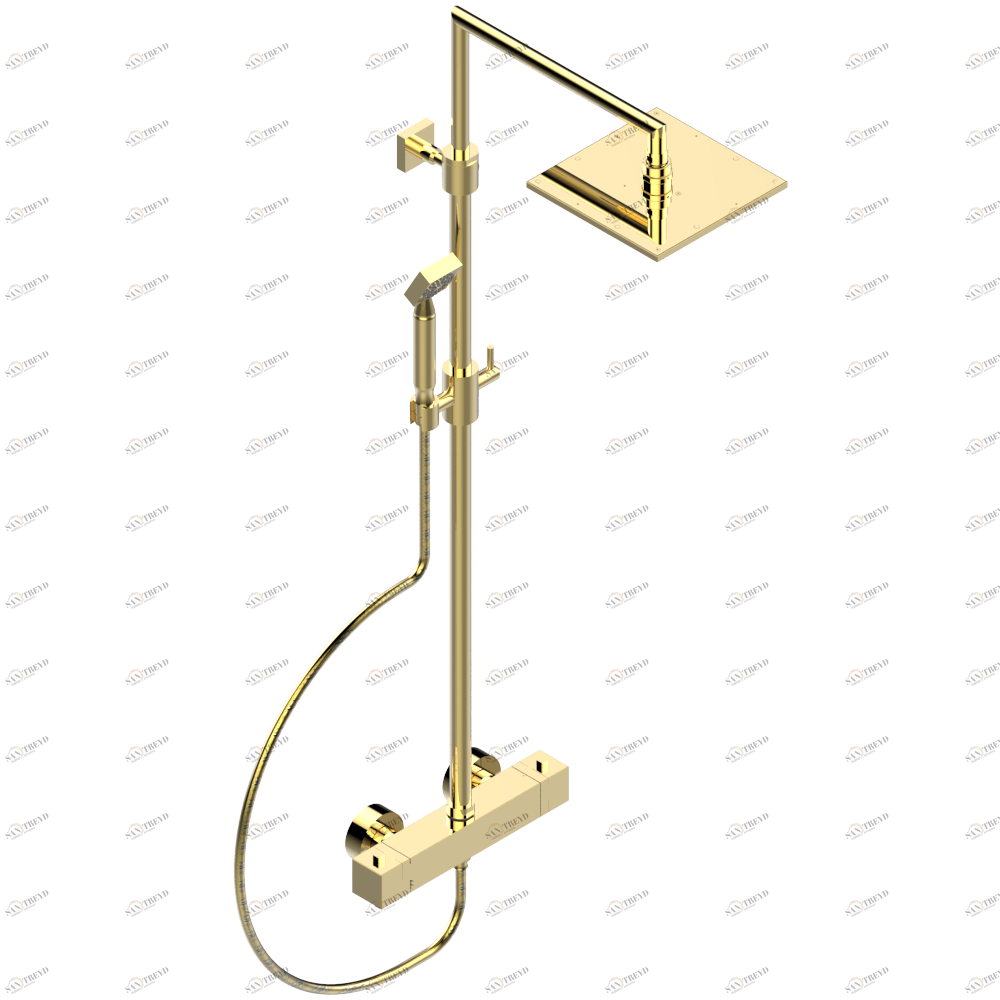 G1T-6527CD Смеситель для душа термостатический 1/2" встраиваемый в стену с душевой колонной, ручным душем, шлангом и верхней лейкой 190 x 190 мм Thg-paris Beluga Золото G1T 6527CD CAT.F