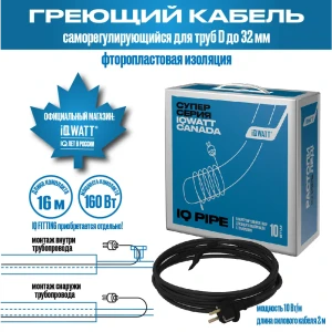 90535770 Нагревательный кабель Iqwatt 16 м 160 Вт STLM-1440141