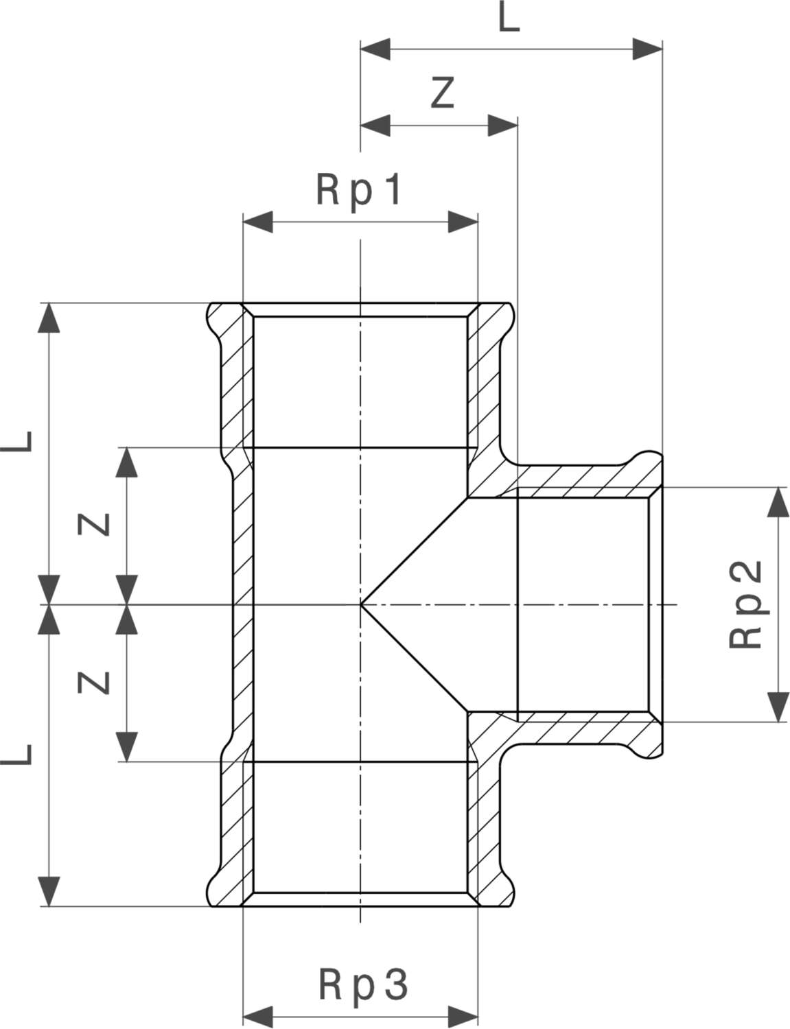 106 898 Модель 1622 Трубопроводные системы  Латунные резьбовые фитинги  Тройники, муфты Santreyd  - Вид №3