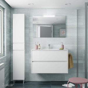 85299 SALGAR Комплект мебели для ванной NOJA 1000 2 ящика WHITE GLOSS LACQUERED IT + Раковина + Зеркало + Свет Глянцевый белый