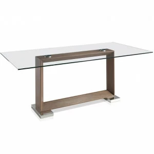 Обеденный стол стеклянный с деревянным основанием 200 см Natural от Angel Cerda ANGEL CERDA  150020 Прозрачный