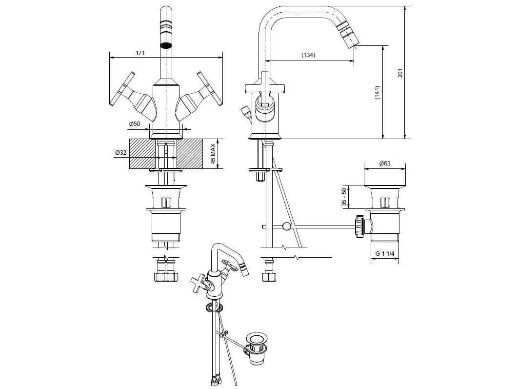 Смеситель для биде из хромированной латуни Bugnatese Orion ARCH-00146199 - Вид №2