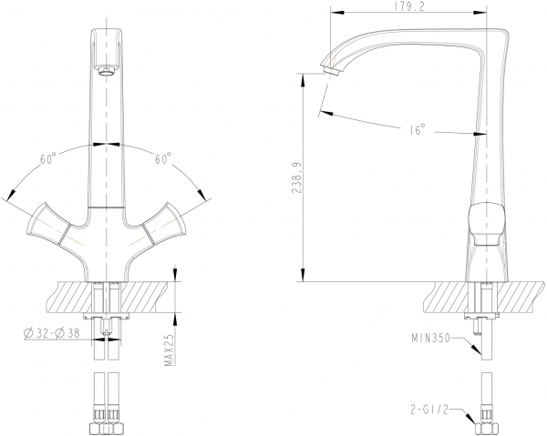 Смеситель для кухни с высоким поворотным изливом WHIRLPOOL F778112C bravat - Вид №2
