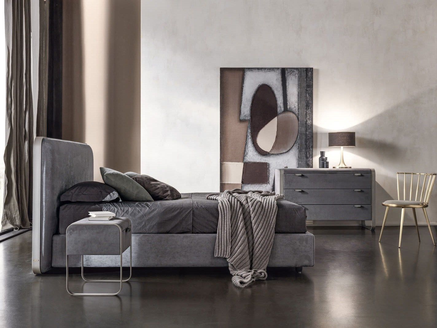 Двуспальная мягкая кровать из ткани Cantori ARCH-00087964 - Вид №1