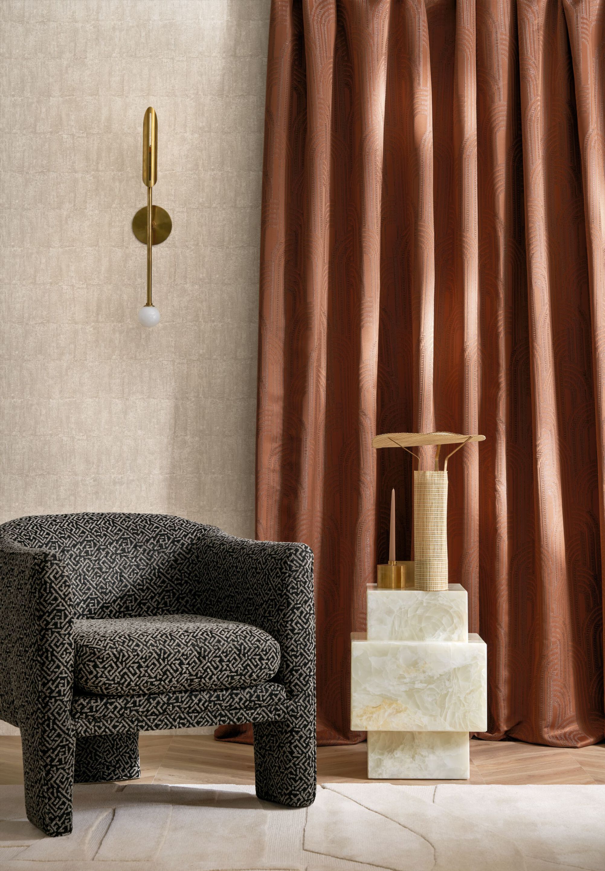 Жаккардовая ткань с графическим рисунком Casamance Prodige ARCH-00116789 - Вид №1