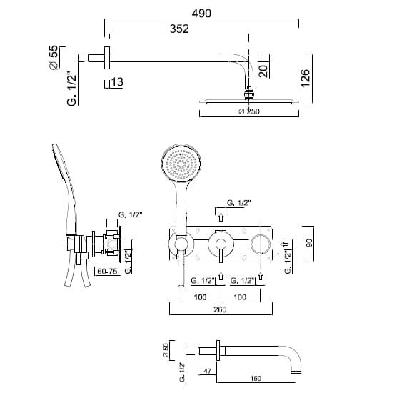 Встраиваемый смеситель для ванны с ручным душем Rubinetteria Giulini MyRing Deluxe ARCH-00029777 - Вид №2