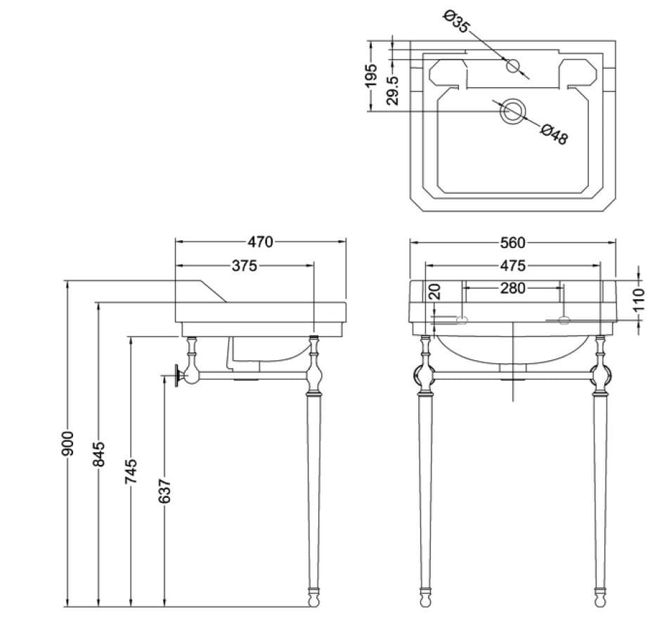 Консольный умывальник из стекла с переливом Burlington Эдвардианская ARCH-00052746 - Вид №8