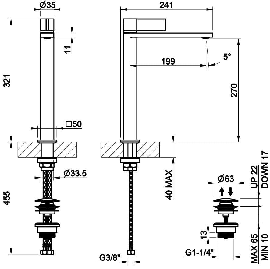 Высокий смеситель для раковины из хромированной латуни со сливом Gessi обратный ARCH-00025923 - Вид №1
