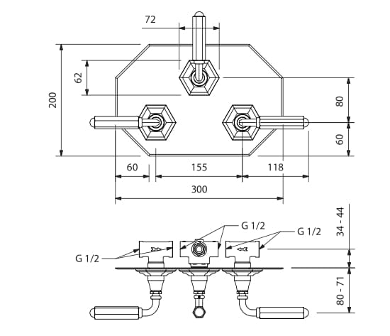 Встраиваемый смеситель для душа с 3 отверстиями и переключателем Park Avenue Dark Black ARCH-00114330 - Вид №2