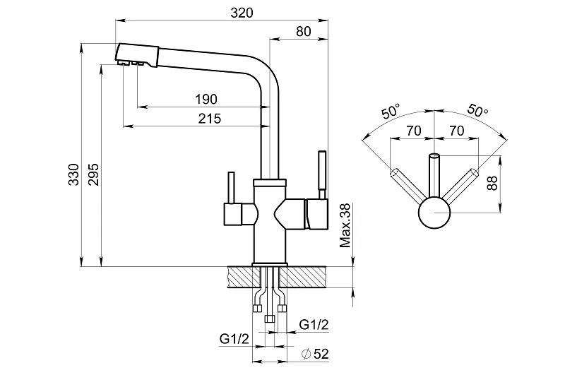 2015, ГРАФИТ (ЧЁРНО-СЕРЫЙ), СМЕСИТЕЛЬ КУХОННЫЙ GRANULA 2015-ST117 - Вид №2