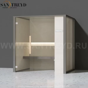 Effegibi ONEFILO H LO61010001 Хаммам. Установка: к стене. Правая дверь. Мощность: 4,5 кВт макс. Размеры: длина 214 см, ширина 171 см. Отделка: матовый лакированный серый аллюминий и бежевый ламинат из керамогранита.