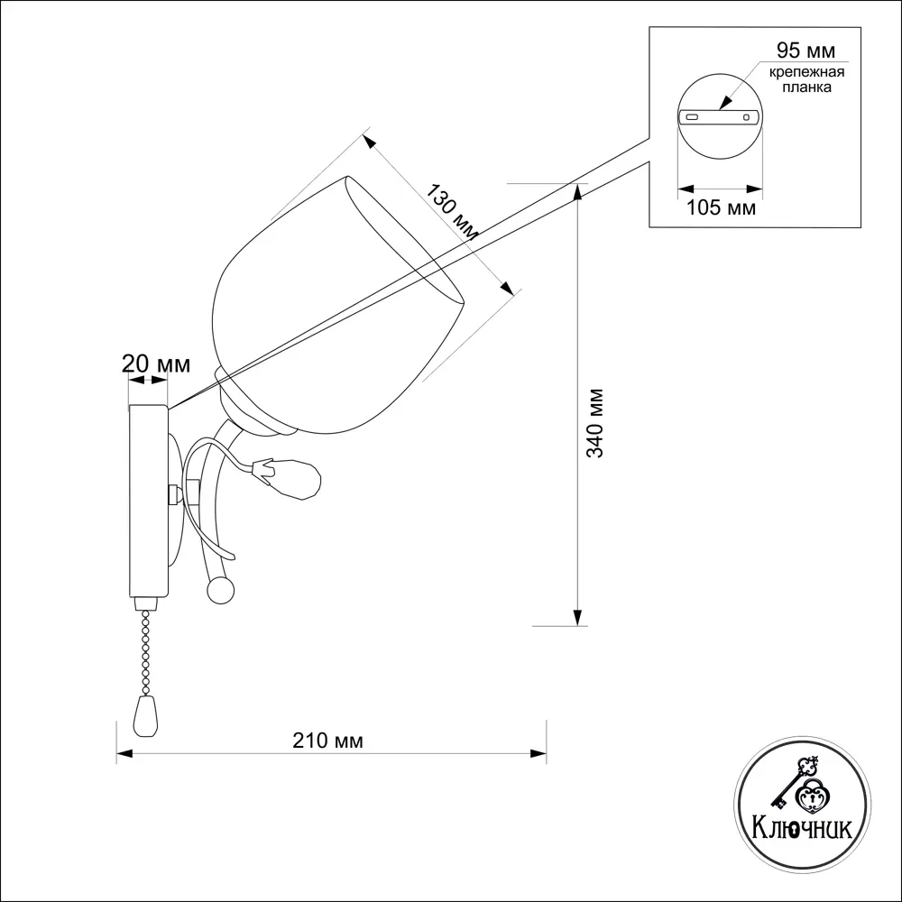Бра «Арабеска» КС30068/1W, цвет золотой КЛЮЧНИК STLM-2040012 - Вид №8