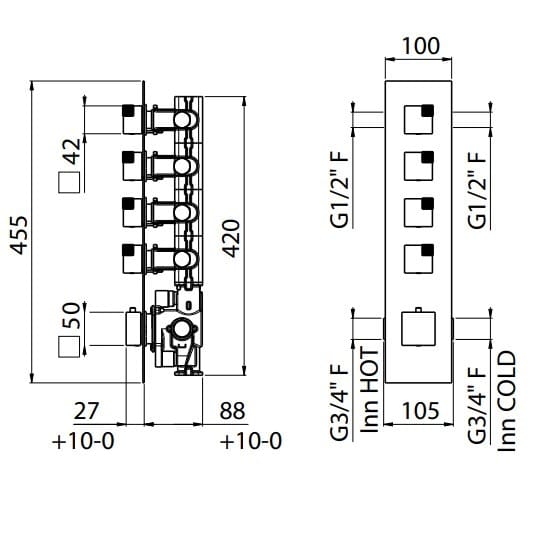 Встраиваемый термостатический смеситель для душа с пластиной CARIMALI O-CUBE ARCH-00043627 - Вид №2