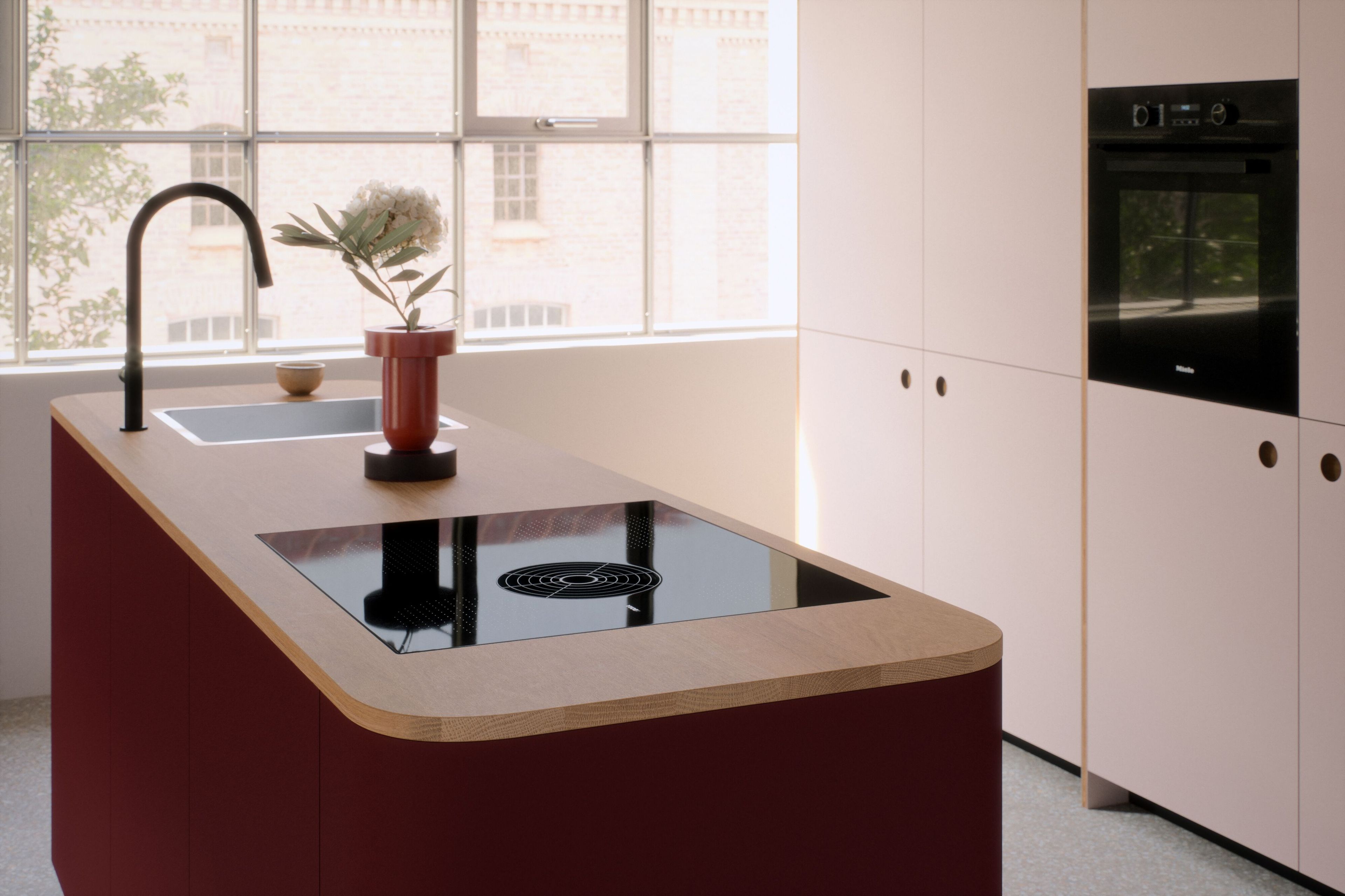 Линейная линолеумная секционная кухня с островом Neuvermoebelt SMART LINE KITCHEN SYSTEMS ARCH-00038941 - Вид №2