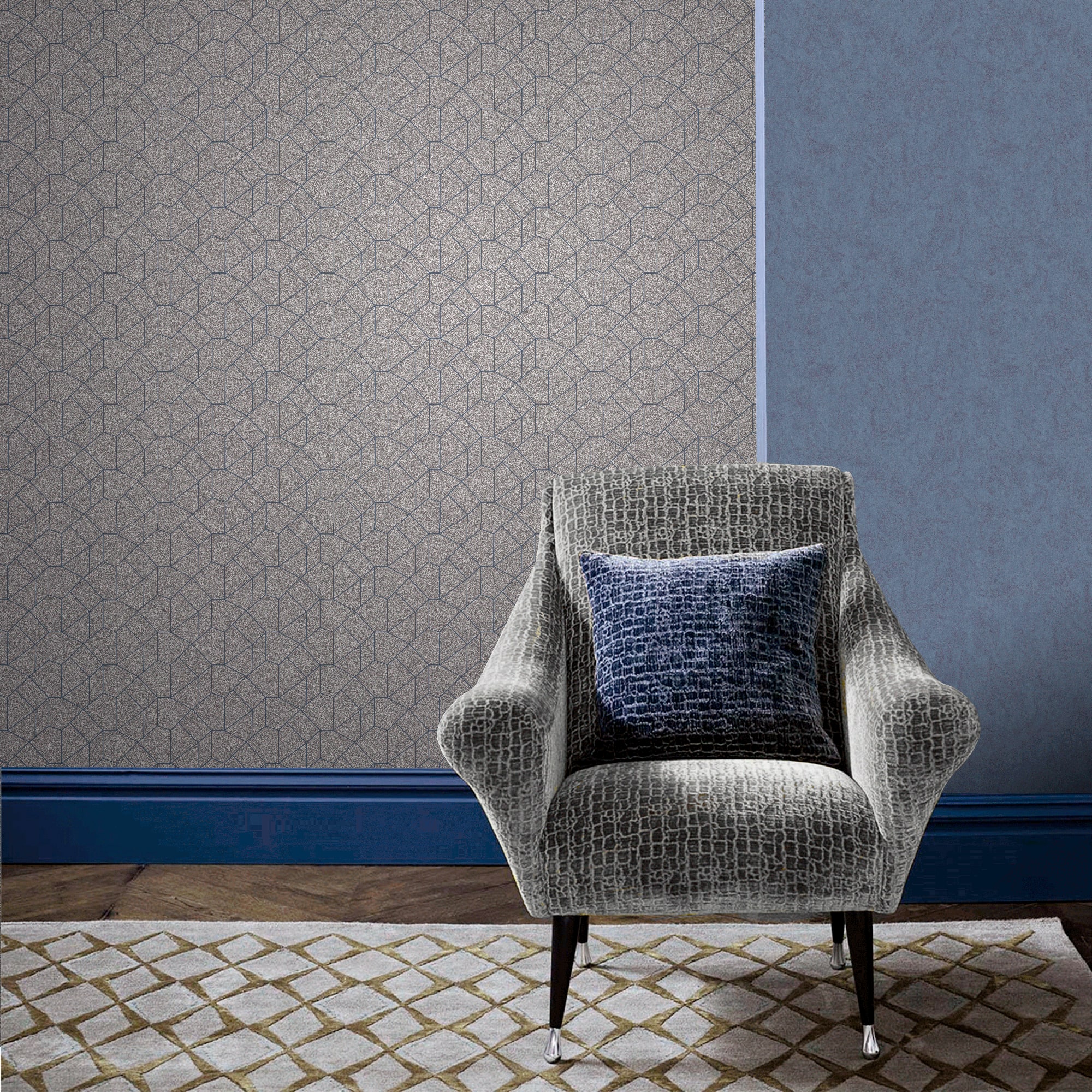 83211549 Обои флизелиновые Erismann синие 1.06 м 12043-44 Carat Santreyd - Вид №3