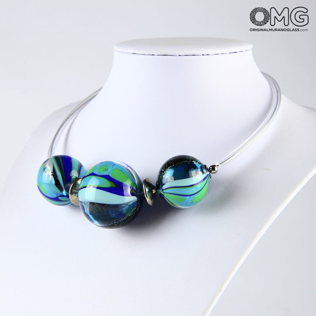 2477 ORIGINALMURANOGLASS Ожерелье Вечнозелёная муррина с венецианскими бусинами - муранское стекло - Original Murano Glass OMG 45 см  - Вид №1