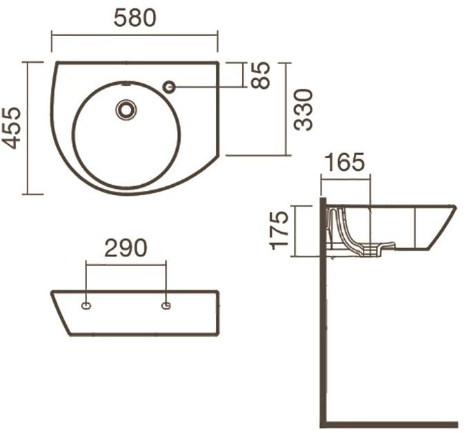 Раковина подвесная Sanitana POP 58 правая S10014036600000 ( PPLV5DE ) S10014037000000 - Вид №1