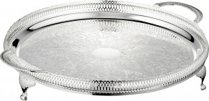 10627926 Queen Anne Поднос на ножках Queen Anne 35,5см, высокий борт, сталь, посеребрение Сталь нержавеющая с посеребрением