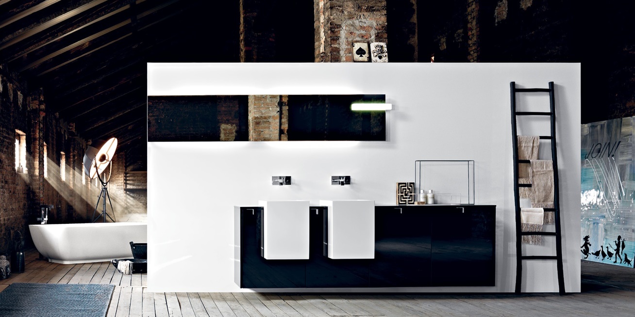 Комбинация ванной комнаты PV03 в отделке Prop 49  Mineralmarmo/ L22 Nero MILLDUE PIVOT PIVOT03 - Вид №1