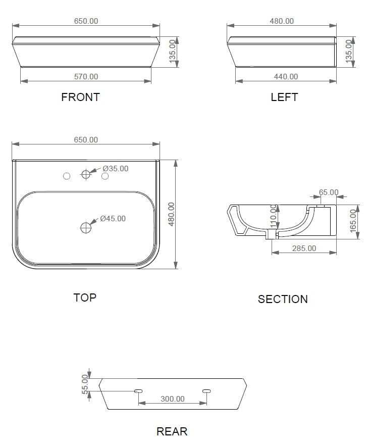 Керамическая одиночная прямоугольная раковина GSG Ceramic Design Cruise ARCH-00108571 - Вид №5