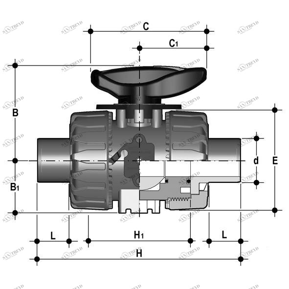 SANIT 127448001063 2-ходовой шаровой кран d20-63, VKR DualBlock®, ПП, сварка сокет сварки, FPM 
